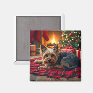 Yorkshire Terrier Cozy Christmas Evening Painting Magnet