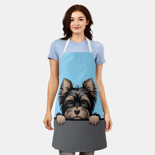 Yorkshire Terrier Cute Peeking Yorkie Dog Lover Apron (Worn)