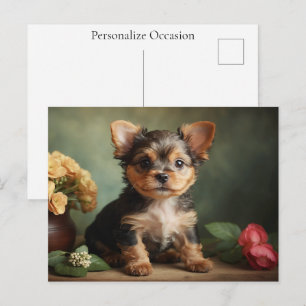 Yorkshire Terrier Cute Puppy Dog Vintage Portrait  Holiday Postcard