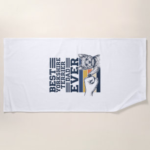 Yorkshire Terrier Dad Fist Bump Vintage Vector Des Beach Towel