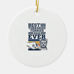 Yorkshire Terrier Dad Fist Bump Vintage Vector Des Ceramic Tree Decoration