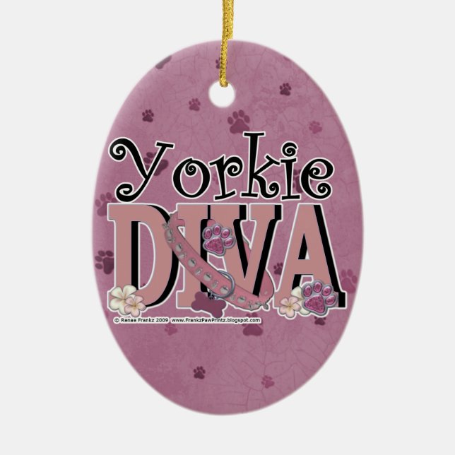 Yorkshire Terrier DIVA Ceramic Tree Decoration (Front)