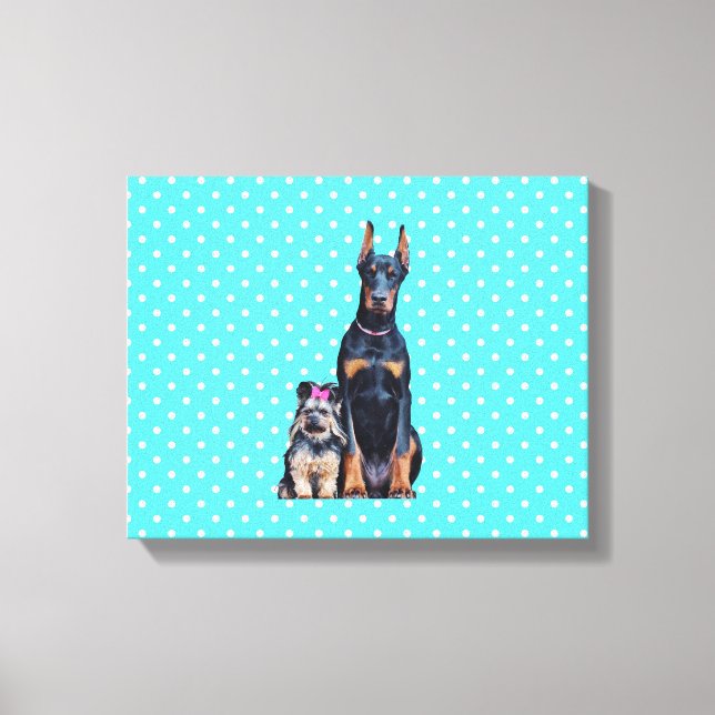 Yorkshire Terrier Doberman Blue Polka Dots Canvas Print (Front)