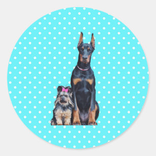 Yorkshire Terrier Doberman Blue Polka Dots Classic Round Sticker