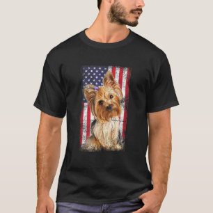Yorkshire Terrier Dog American Flag Vintage T-Shirt