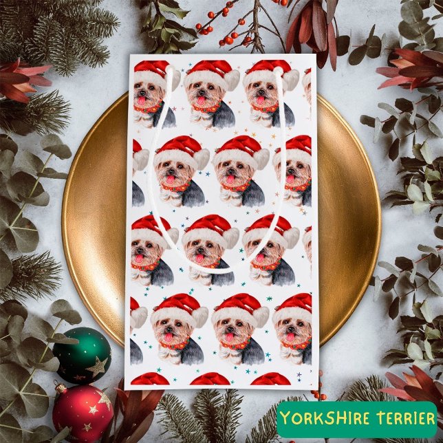 Yorkshire Terrier Dog Breed Christmas Stars Small Gift Bag (Creator Uploaded)