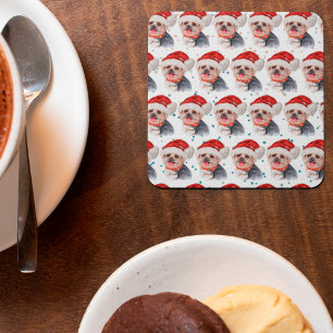 Yorkshire Terrier Dog Breed Christmas Stars Square Paper Coaster