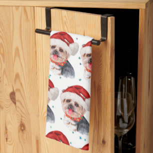 Yorkshire Terrier Dog Breed Christmas Stars Tea Towel