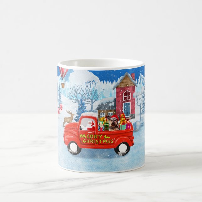 Yorkshire Terrier Dog Christmas Delivery Truck Coffee Mug (Center)
