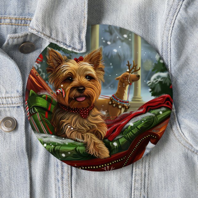 Yorkshire Terrier Dog Christmas Festive 6 Cm Round Badge (In Situ)