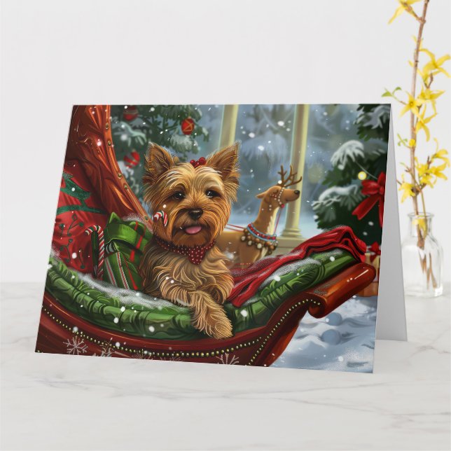 Yorkshire Terrier Dog Christmas Festive Card (Yellow Flower)