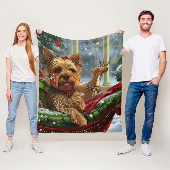 Yorkshire Terrier Dog Christmas Festive Fleece Blanket (In Situ)