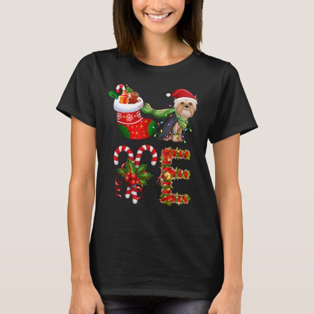Yorkshire Terrier Dog Christmas Light Dog Animal L T-Shirt (Front)