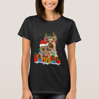 Yorkshire Terrier Dog Christmas Lights Reindeer Sa T-Shirt