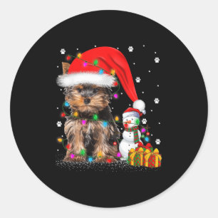 Yorkshire Terrier Dog Christmas Lights Santa Snowm Classic Round Sticker