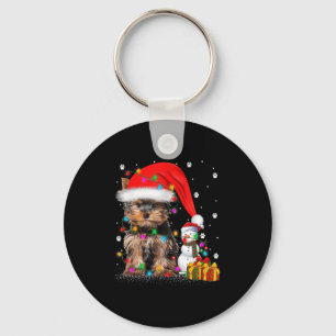 Yorkshire Terrier Dog Christmas Lights Santa Snowm Key Ring