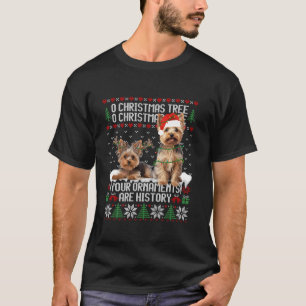 Yorkshire Terrier Dog Christmas Tree Lights Puppy  T-Shirt