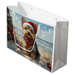 Yorkshire Terrier Dog Christmas Vintage Beach Large Gift Bag