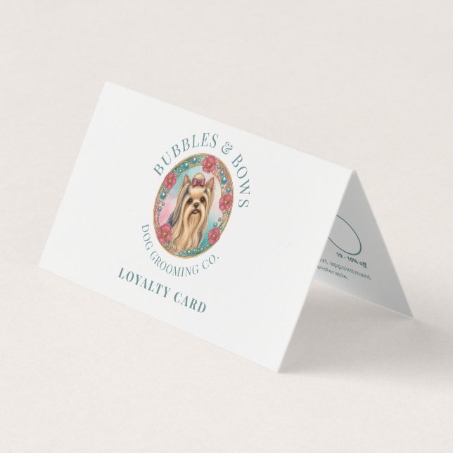 Yorkshire Terrier Dog Grooming Folded Loyalty Card (Front)