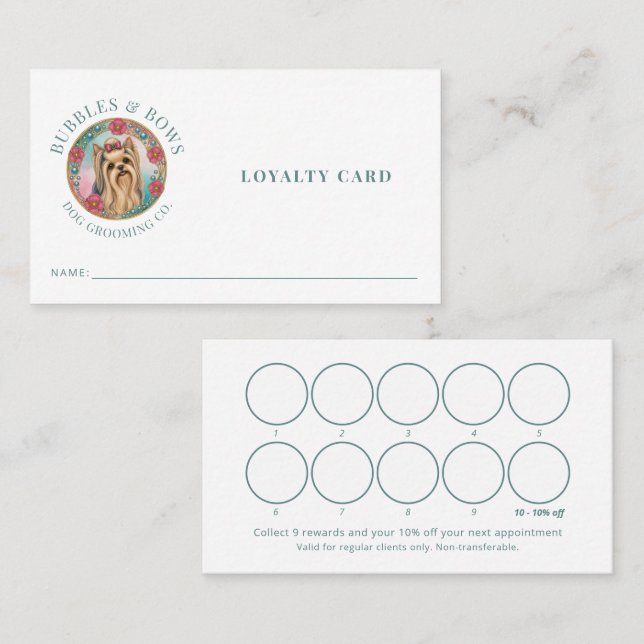 Yorkshire Terrier Dog Grooming Loyalty Card (Front/Back)