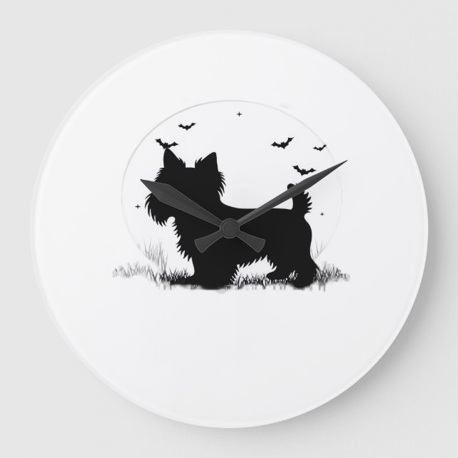 Yorkshire Terrier Dog � Halloween Moon Silhouette  Large Clock (Front)
