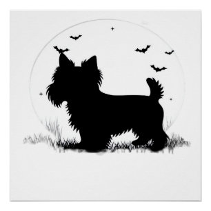 Yorkshire Terrier Dog � Halloween Moon Silhouette Poster
