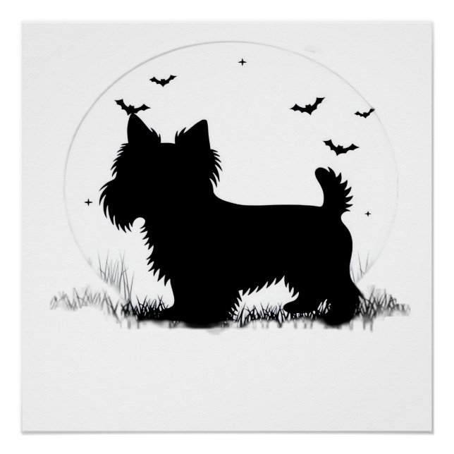 Yorkshire Terrier Dog � Halloween Moon Silhouette  Poster (Front)