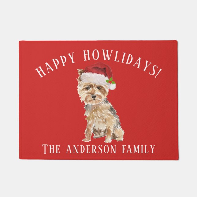 Yorkshire Terrier Dog Happy Howlidays Christmas Doormat (Front)