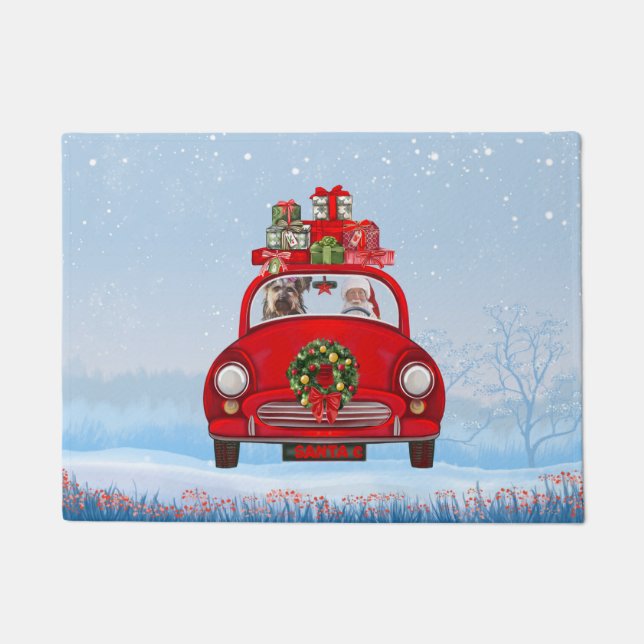 Yorkshire Terrier Dog In Car With Santa Claus  Doormat (Front)
