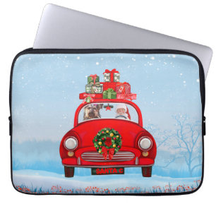 Yorkshire Terrier Dog In Car With Santa Claus Laptop Sleeve