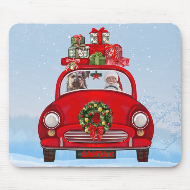 Yorkshire Terrier Dog In Car With Santa Claus Mouse Pad (Front)