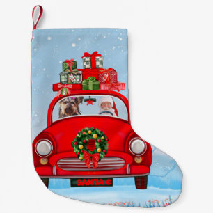 Yorkshire Terrier Dog In Car With Santa Claus Small Christmas Stocking