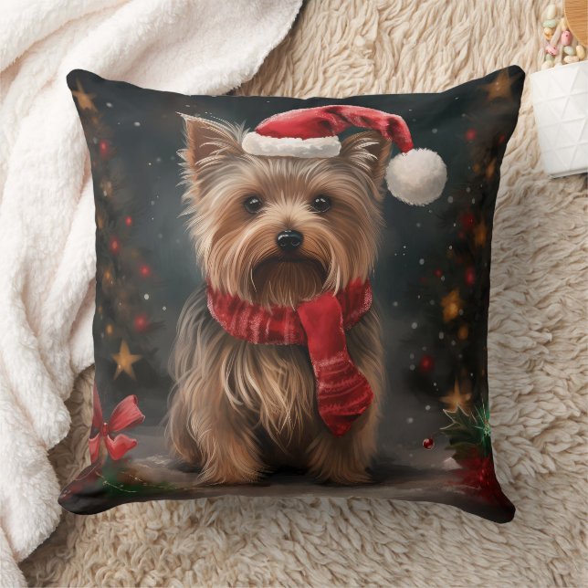 Yorkshire Terrier Dog in Snow Christmas Cushion (Blanket)