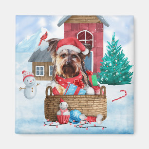 Yorkshire Terrier Dog In snow Christmas Dog House Magnet