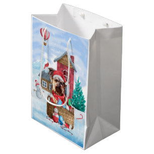 Yorkshire Terrier Dog In snow Christmas Dog House Medium Gift Bag