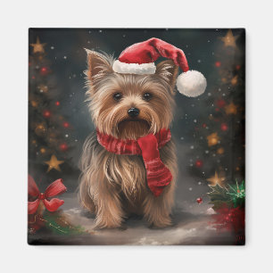 Yorkshire Terrier Dog in Snow Christmas Magnet
