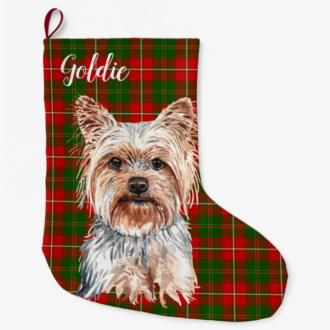 Yorkshire Terrier Dog Personalised Large Christmas Stocking (Front)