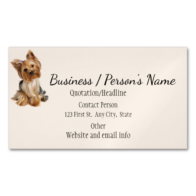 Yorkshire Terrier Dog Pet Animal Logo Animal Magnetic Business Card (Front)
