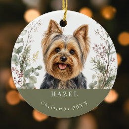 Yorkshire Terrier Dog Picture Watercolor Christmas Ceramic Tree Decoration