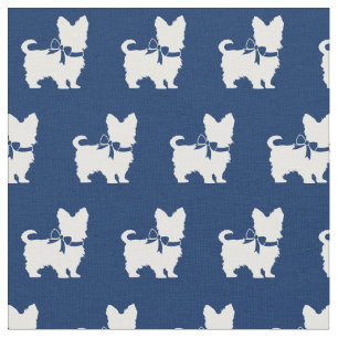 Yorkshire Terrier Dog Silhouette Yorkie Navy Blue Fabric