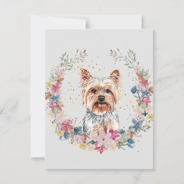 Yorkshire Terrier Dog Spring Flowers Monogram Card (Front)