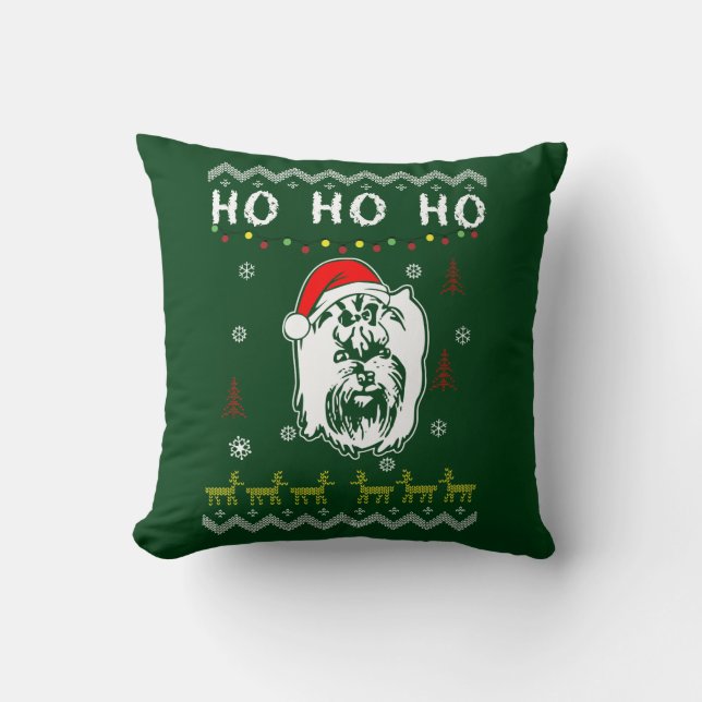 Yorkshire Terrier Dog Ugly Christmas Ho Ho Ho Cushion (Front)
