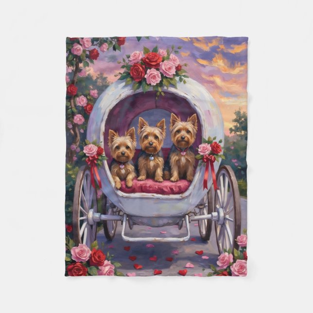 Yorkshire Terrier Dog Valentine's Day Fleece Blanket (Front)