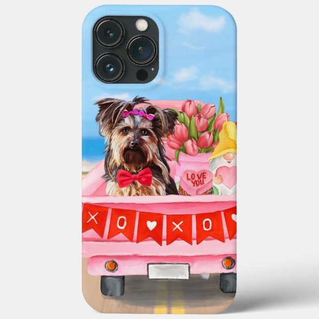Yorkshire Terrier Dog Valentine's Day Truck Hearts Case-Mate iPhone Case (Back)
