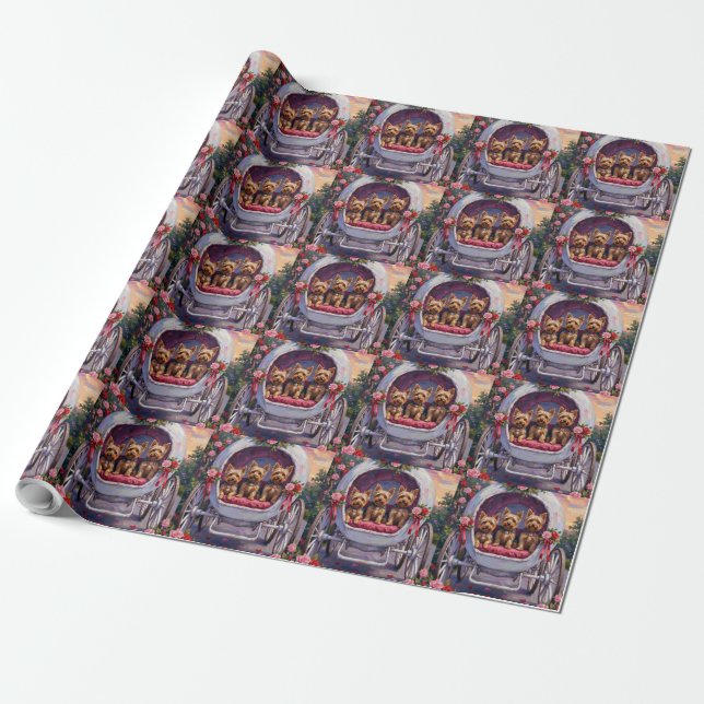 Yorkshire Terrier Dog Valentine's Day Wrapping Paper (Unrolled)