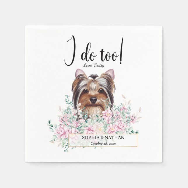 Yorkshire Terrier Dog Wedding Cocktail Napkins (Front)