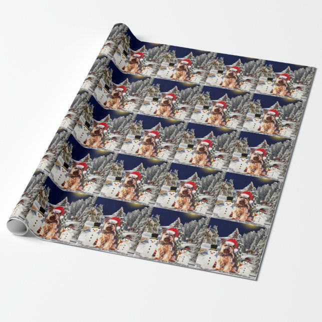 Yorkshire Terrier Dog with Christmas Santa Hat Wrapping Paper (Unrolled)