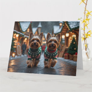 Yorkshire Terrier Dogs Christmas Snow Holiday Card