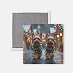 Yorkshire Terrier Dogs Christmas Snow Holiday Magnet