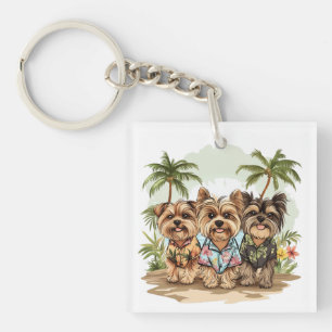Yorkshire Terrier Dogs Hawaiian Shirts Key Ring